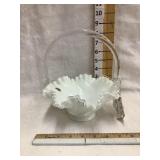 Fenton White Glass Basket, 8"T