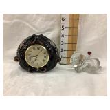 Fenton Hand Painted Clock 4"T & Fenton Glass Bear
