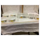 Fruit Painted Fire King Refrigerator Set & Bowls,