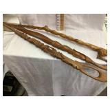 (3) Carved Wood Walking Sticks w/ Faces/Heads