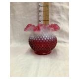 Fenton Cranberry Opalescent Hobnail Vase, 5 1/2"T