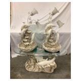 Ceramic Dolphin Coffee Table w/ Glass Top 48"W,