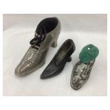 (3) Metal Shoe Pin Cushions, (1) Missing Cushion