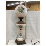 Electric Parlor Lamp w/ Hand Painted Shade/Glass