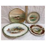 (4) Fish Plates/Platters, (1) Limoges, Chipped,