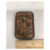 Vintage Tin "Pocket" Saving Bank, 3 1/4" x 2"