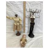 (2) Jewerly Mannequins, 12" & 15"T & Bisque Doll