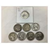 (8) Silver Washington Quarters incl. 1962D marked