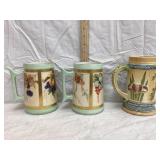 (3) Ceramic Beer Mugs, (2) Limoges, (1) Damaged