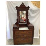 Ornate Marble Top Dresser w/ Mirror & Hankie