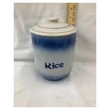 Blue & White Stoneware "Rice" Canister w/ a Lid,
