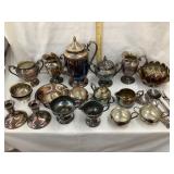 Large Lot of Silver Plate Serving Items, Candle