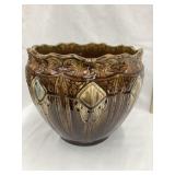 Ornate Brown Glazed Jardiniere, Base Nick, 8"T, 9