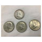 (3) 40% Kennedy Half Dollars & (1) 1948 Franklin
