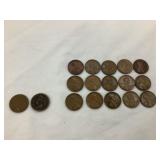 (2) Indian Head Pennies & (15) Lincoln Wheat
