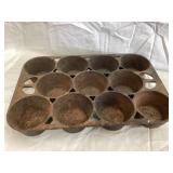 Griswold No.10 Cast Iron Muffin Pan, 11"L, 1