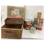 Lot of Vintage Tins, Wood Kraft Cheese & Peach