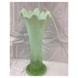 Green Opalescent Ruffled Vase 10"T