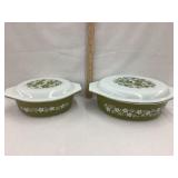 (2) Pyrex Green Spring Blossom Covered Casserole