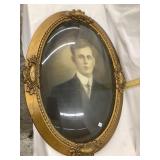 Ornate Oval Bubble Glass Frame w/ Vintage Photo,
