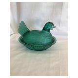 Teal Green Glass Hen on Nest, approx. 7ï¿½W, 5ï¿½T,