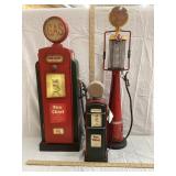 (3) Modern Decorative Metal Gas Pumps, (2) Fire