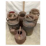 (3) 8 Gal.? & (2) 5 Gal. Galvanized Milk Cans, &
