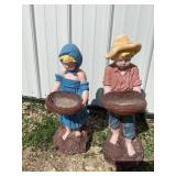 Painted Cement Pure Garden Boy & Girl Statues