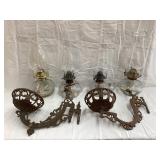 (4) Glass Kerosene Lamps w/ (2) Cast Iron Lamp