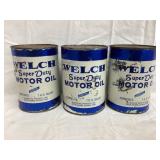 (3) Welch Motor Oil Cardboard Quart Cans,