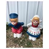 Dutch Boy & Girl Painted Cement Lawn Ornaments,