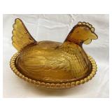 Amber Glass Hen on a Nest, Inside Rim Chips, 7