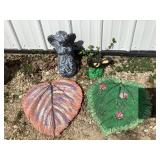 (2) Painted Cement Leaves, Angel & Bird