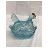 Vallerysthal Blue Glass Hen on a Nest, Back/Rim