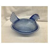 Blue Glass Hen on Nest, approx. 7ï¿½W, 5ï¿½T