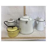 (3) White & Black Enamelware Coffee Boiler/Pots,