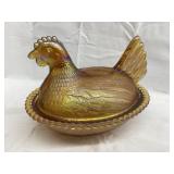 Carnival/Iridescent Glass Hen on a Nest, Rim