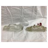 (3) Glass Candy Containers, (2) Chipped