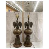 (2) Vintage Metal Eagle Lamps, 33ï¿½T, Working