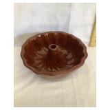Red Ware Bundt Pan w/ Brown Glaze, Rim Chips, 8ï¿½