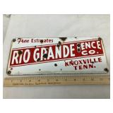 Rio Grande Fence Co., Knoxville TENN. Porcelain