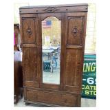 Primitive Ornate Wooden Armoire w/ Key, 78ï¿½T,