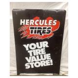 Hercules Tires Two-Sided Tin Sign, BOTTOM CUT