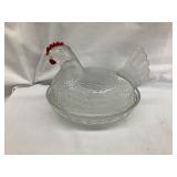Clear Glass Hen on Nest, 6 1/4ï¿½L, 5ï¿½T, Small Rim