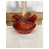 Amberina Glass Hen on Nest, 4 1/4ï¿½L, 3 3/4ï¿½T