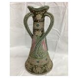 Nippon Moriage Green Three Handle Vase, 10ï¿½T