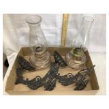 (2) Matching Cast Iron Lamp Brackets w/ Lamps,