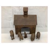 Modern Cast Iron Stock Farm Barn & (5) Cast Iron