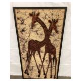 Giraffe Print on Cloth, Frame Measures 34"T, 18"L