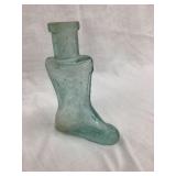 Ornate Boot Shaped Glass Ink Well, 3 1/4"T